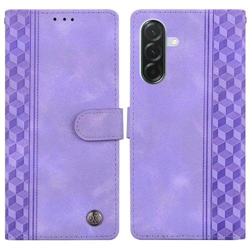 For Samsung Galaxy A16 5G  /  4G Leather Case Imprinted Checkered Pattern Wallet Stand Flip Phone Cover - Purple - 1