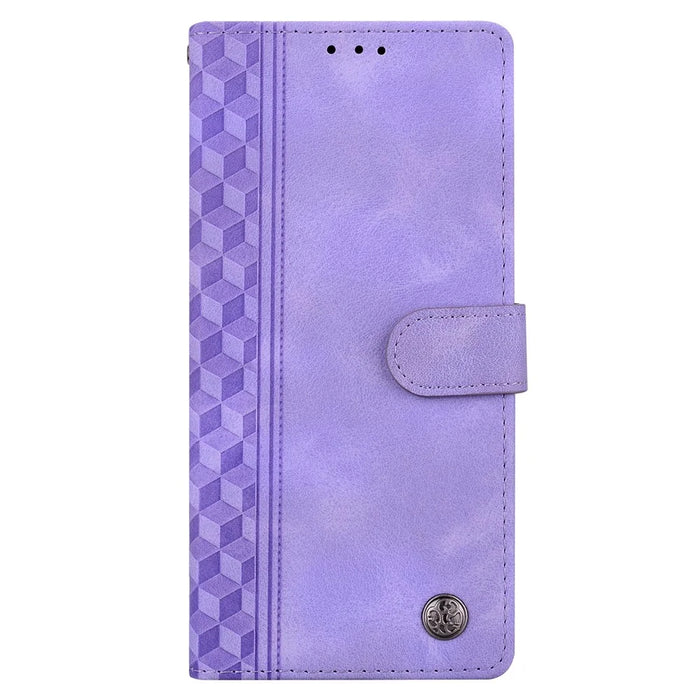 For Samsung Galaxy A16 5G  /  4G Leather Case Imprinted Checkered Pattern Wallet Stand Flip Phone Cover - Purple - 4