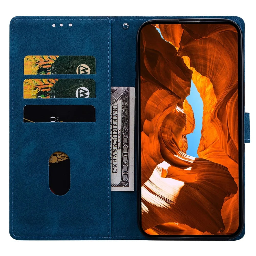 For Samsung Galaxy S24 FE Leather Case Imprinted Checkered Pattern Wallet Stand Flip Phone Cover - Blue - 2