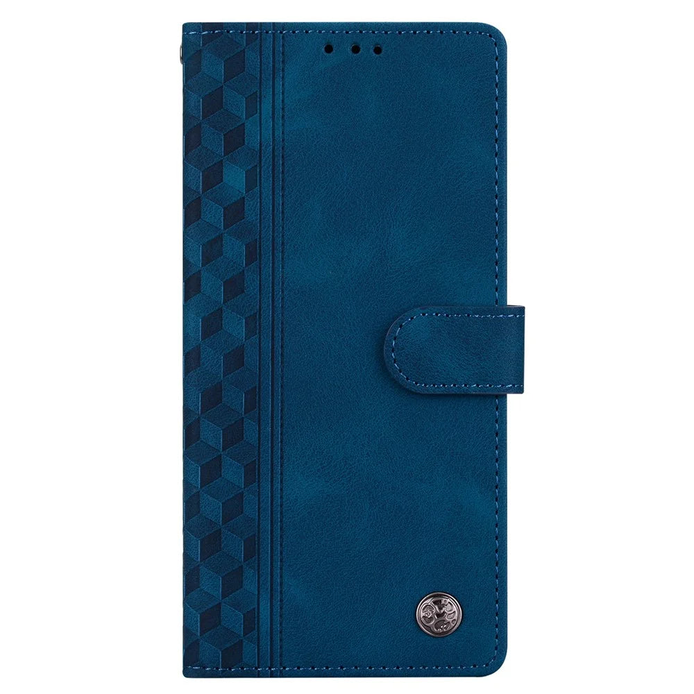 For Samsung Galaxy S24 FE Leather Case Imprinted Checkered Pattern Wallet Stand Flip Phone Cover - Blue - 4