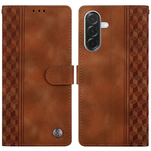 For Samsung Galaxy A56 5G  /  A36 5G Leather Case Imprinted Checkered Pattern Wallet Stand Flip Phone Cover - Brown - 1