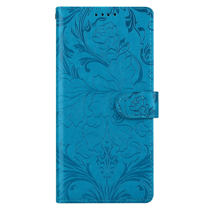For iPhone 16 Plus Leather Case Imprinted Floral Pattern Wallet Stand Flip Phone Cover - Blue - 4