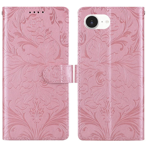 For iPhone 17e / 16e Leather Case Imprinted Floral Pattern Wallet Stand Flip Phone Cover - Pink - 1