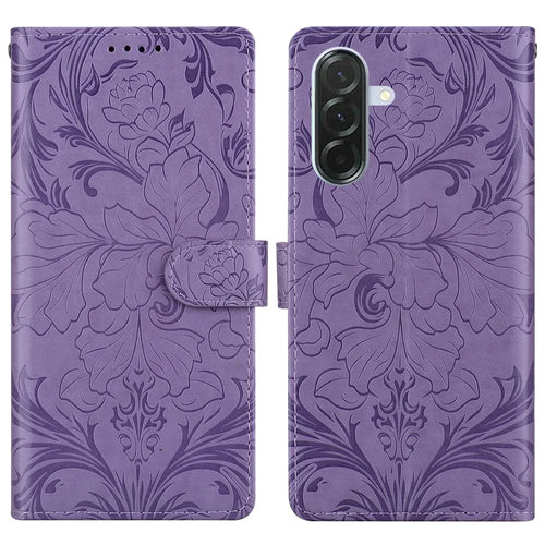 For Samsung Galaxy A16 5G  /  4G Leather Case Imprinted Floral Pattern Wallet Stand Flip Phone Cover - Purple - 1
