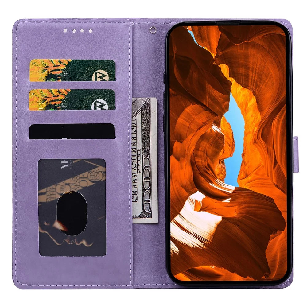 For Samsung Galaxy A16 5G  /  4G Leather Case Imprinted Floral Pattern Wallet Stand Flip Phone Cover - Purple - 2