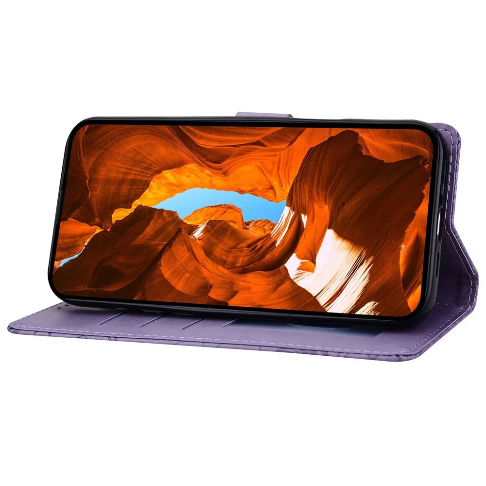 For Samsung Galaxy A16 5G  /  4G Leather Case Imprinted Floral Pattern Wallet Stand Flip Phone Cover - Purple - 3