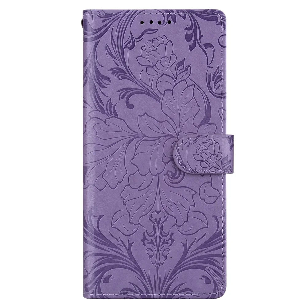 For Samsung Galaxy A16 5G  /  4G Leather Case Imprinted Floral Pattern Wallet Stand Flip Phone Cover - Purple - 4