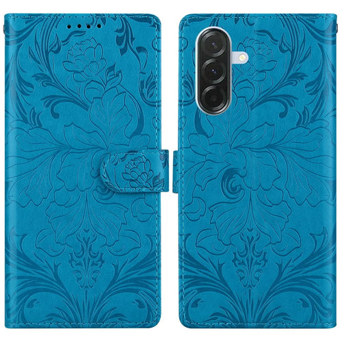 For Samsung Galaxy A26 5G Leather Case Imprinted Floral Pattern Wallet Stand Flip Phone Cover - Blue - 1