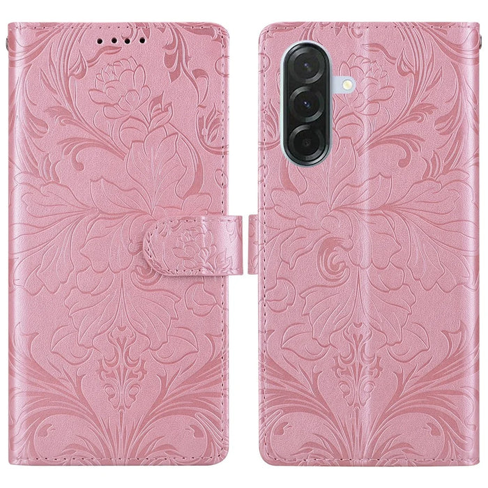 For Samsung Galaxy A56 5G  /  A36 5G Leather Case Imprinted Floral Pattern Wallet Stand Flip Phone Cover - Pink - 1