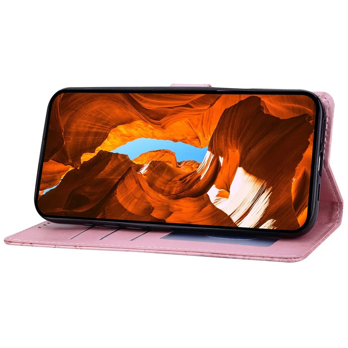 For Samsung Galaxy A56 5G  /  A36 5G Leather Case Imprinted Floral Pattern Wallet Stand Flip Phone Cover - Pink - 3