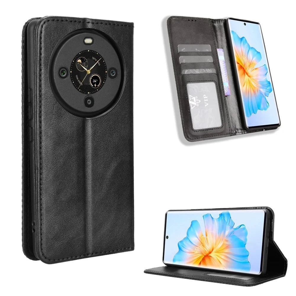 For FOSSiBOT S3 Pro 4G Leather Case Wallet Stand Retro Texture Phone Cover - Black - 1