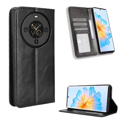 For FOSSiBOT S3 Pro 4G Leather Case Wallet Stand Retro Texture Phone Cover - Black - 1