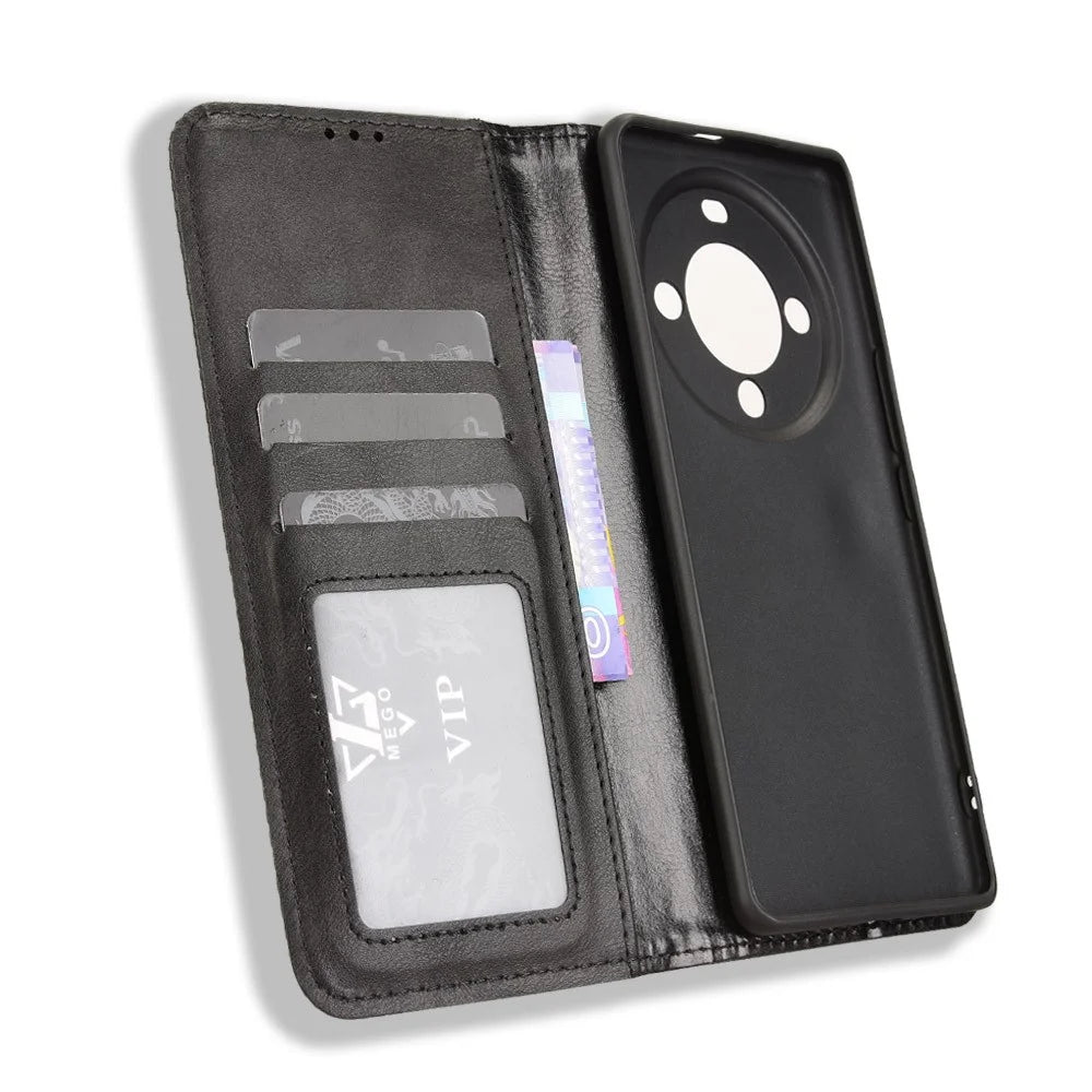 For FOSSiBOT S3 Pro 4G Leather Case Wallet Stand Retro Texture Phone Cover - Black - 5