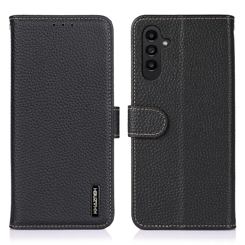 KHAZNEH For Samsung Galaxy A18 5G / A18 4G / A17 5G / A17 4G / A26 5G Case Genuine Cow Leather Flip Phone Cover - Black - 1