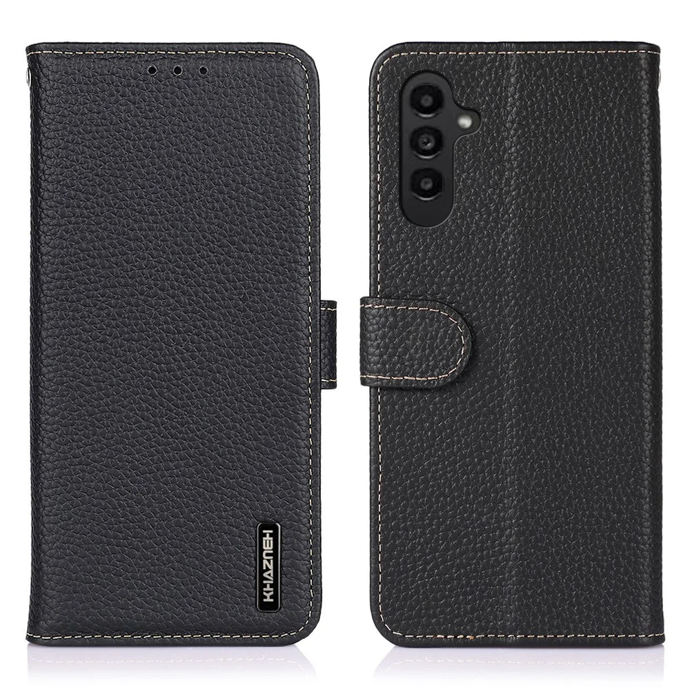 KHAZNEH For Samsung Galaxy A18 5G / A18 4G / A17 5G / A17 4G / A26 5G Case Genuine Cow Leather Flip Phone Cover - Black - 1
