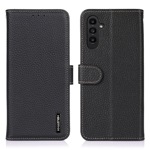 KHAZNEH For Samsung Galaxy A18 5G / A18 4G / A17 5G / A17 4G / A26 5G Case Genuine Cow Leather Flip Phone Cover - Black - 1