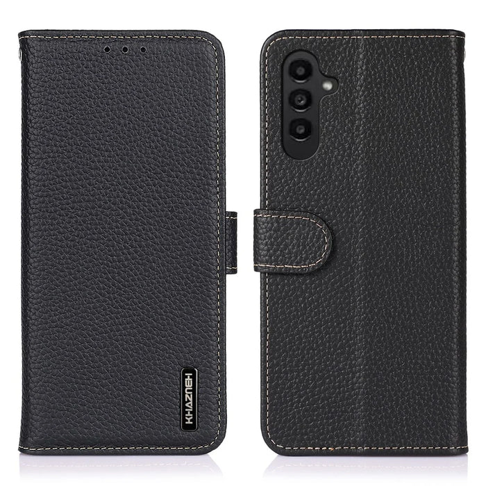 KHAZNEH For Samsung Galaxy A18 5G / A18 4G / A17 5G / A17 4G / A26 5G Case Genuine Cow Leather Flip Phone Cover - Black - 1