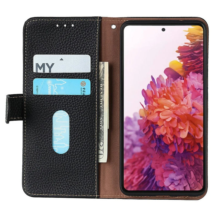 KHAZNEH For Samsung Galaxy A18 5G / A18 4G / A17 5G / A17 4G / A26 5G Case Genuine Cow Leather Flip Phone Cover - Black - 2