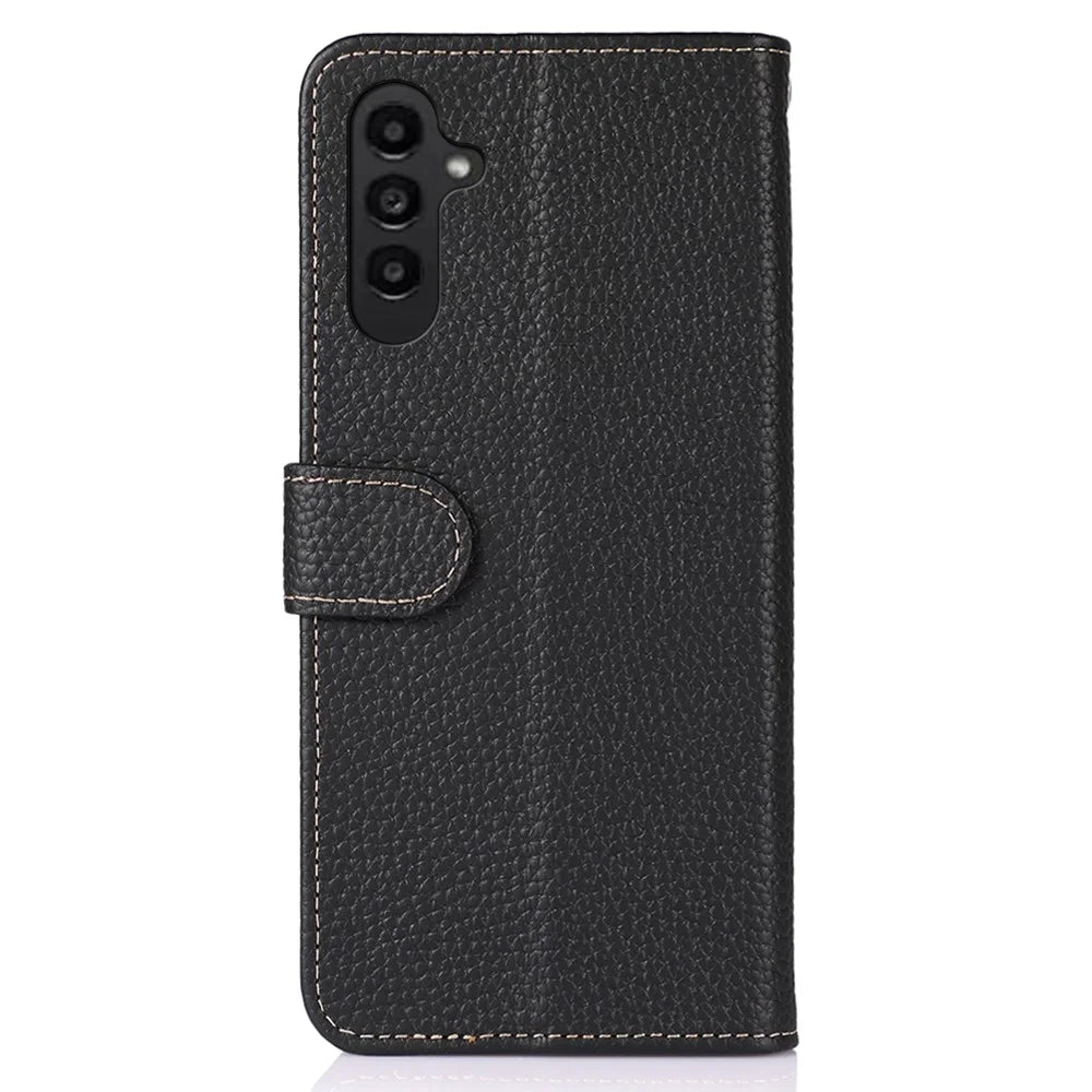 KHAZNEH For Samsung Galaxy A18 5G / A18 4G / A17 5G / A17 4G / A26 5G Case Genuine Cow Leather Flip Phone Cover - Black - 7