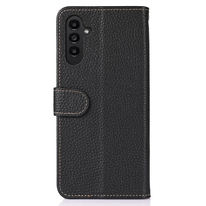 KHAZNEH For Samsung Galaxy A18 5G / A18 4G / A17 5G / A17 4G / A26 5G Case Genuine Cow Leather Flip Phone Cover - Black - 7