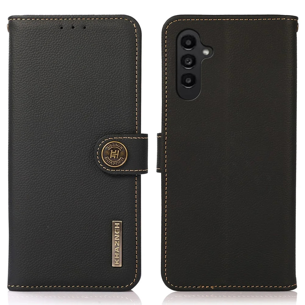 KHAZNEH for Samsung Galaxy A18 5G / A18 4G / A17 5G / A17 4G / A26 5G Case Genuine Cow Leather RFID Blocking Wallet Phone Cover - Black - 1