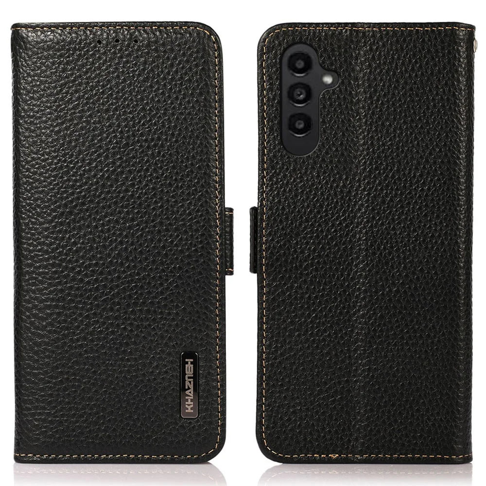KHAZNEH for Samsung Galaxy A18 5G / A18 4G / A17 5G / A17 4G / A26 5G Phone Case Genuine Cow Leather Cover RFID Blocking - Black - 1