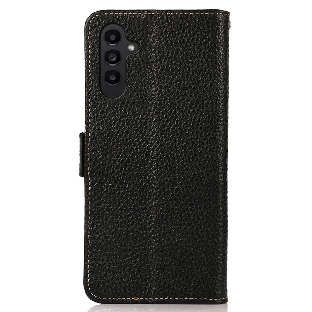 KHAZNEH for Samsung Galaxy A18 5G / A18 4G / A17 5G / A17 4G / A26 5G Phone Case Genuine Cow Leather Cover RFID Blocking - Black - 7