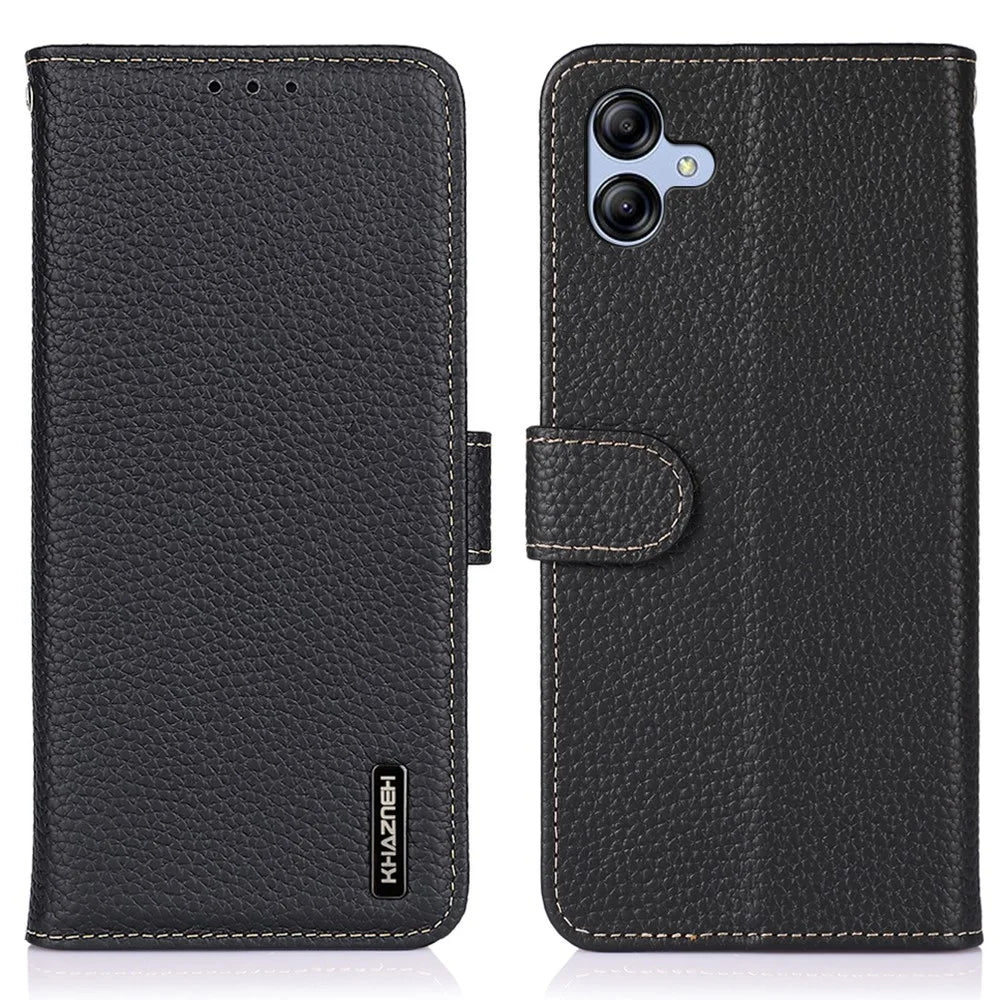 KHAZNEH For Samsung Galaxy A08 5G / A08 4G / A07 5G / A07 4G / A06 5G / A06 4G Case Genuine Cow Leather Flip Phone Cover - Black - 1