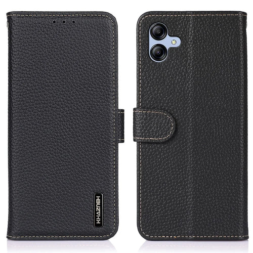 KHAZNEH For Samsung Galaxy A08 5G / A08 4G / A07 5G / A07 4G / A06 5G / A06 4G Case Genuine Cow Leather Flip Phone Cover - Black - 1