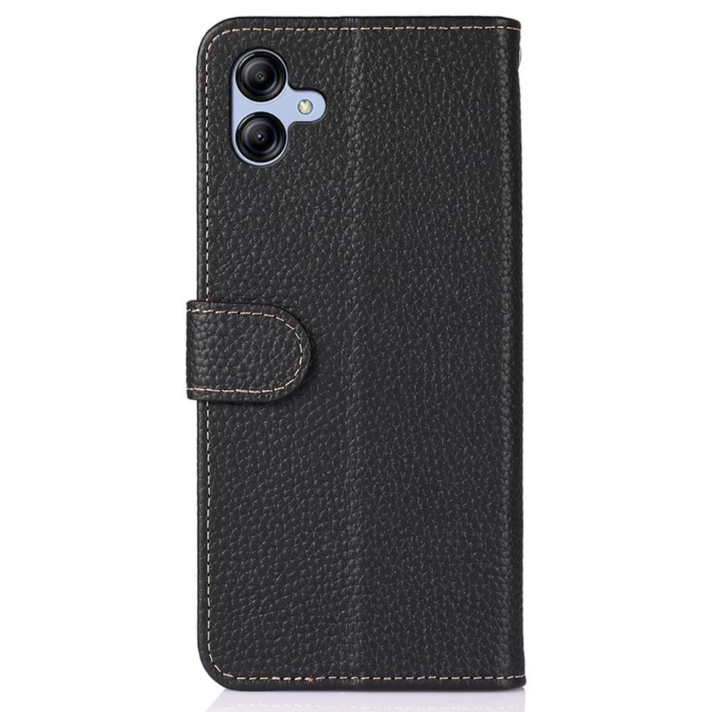 KHAZNEH For Samsung Galaxy A08 5G / A08 4G / A07 5G / A07 4G / A06 5G / A06 4G Case Genuine Cow Leather Flip Phone Cover - Black - 7