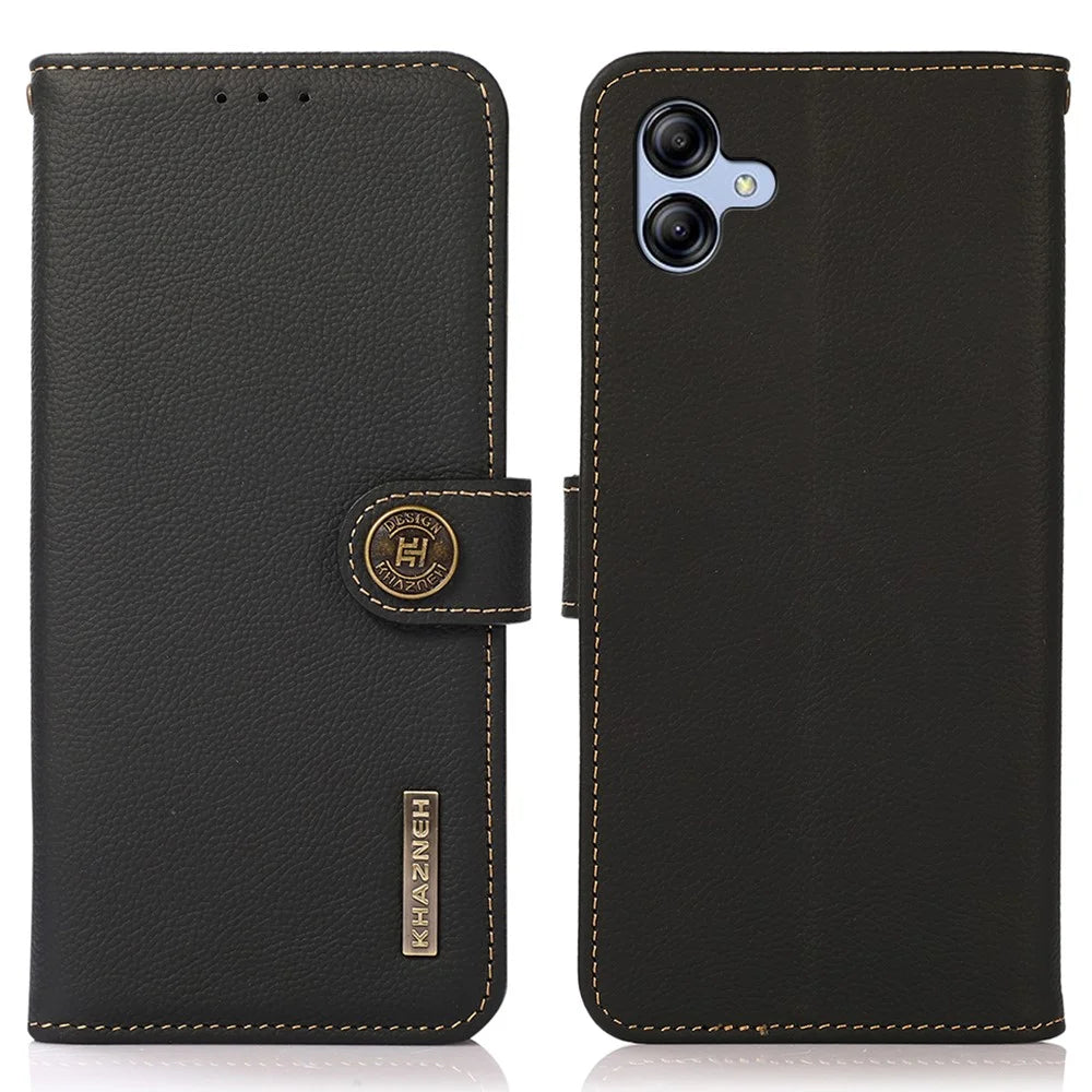 KHAZNEH for Samsung Galaxy A08 5G / A08 4G / A07 5G / A07 4G / A06 5G / A06 4G Case Genuine Cow Leather RFID Blocking Wallet Phone Cover - Black - 1