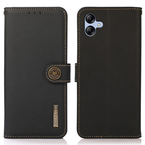KHAZNEH for Samsung Galaxy A08 5G / A08 4G / A07 5G / A07 4G / A06 5G / A06 4G Case Genuine Cow Leather RFID Blocking Wallet Phone Cover - Black - 1