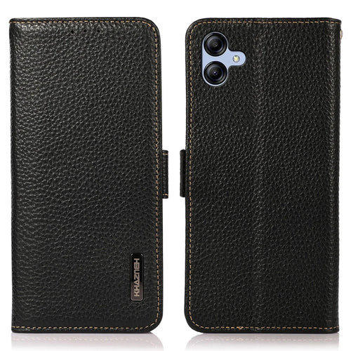 KHAZNEH for Samsung Galaxy A08 5G / A08 4G / A07 5G / A07 4G / A06 5G / A06 4G Phone Case Genuine Cow Leather Cover RFID Blocking - Black - 1