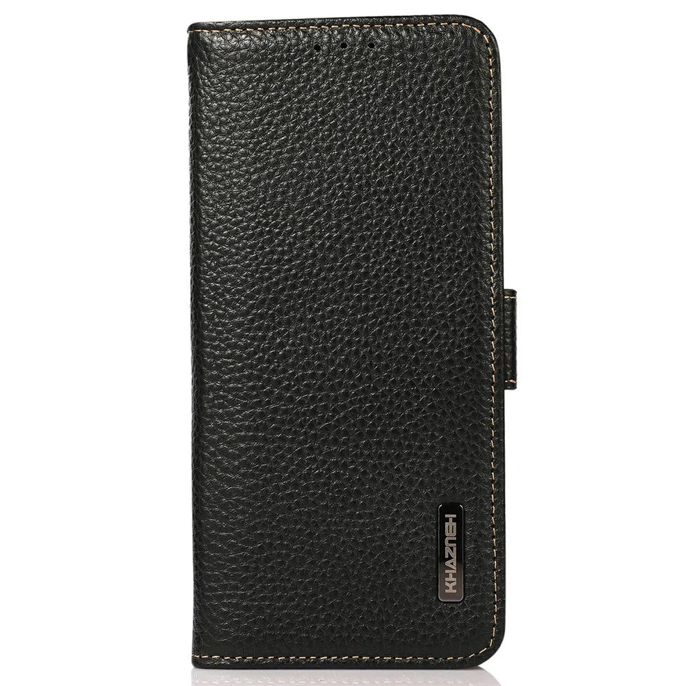 KHAZNEH for Samsung Galaxy A08 5G / A08 4G / A07 5G / A07 4G / A06 5G / A06 4G Phone Case Genuine Cow Leather Cover RFID Blocking - Black - 6