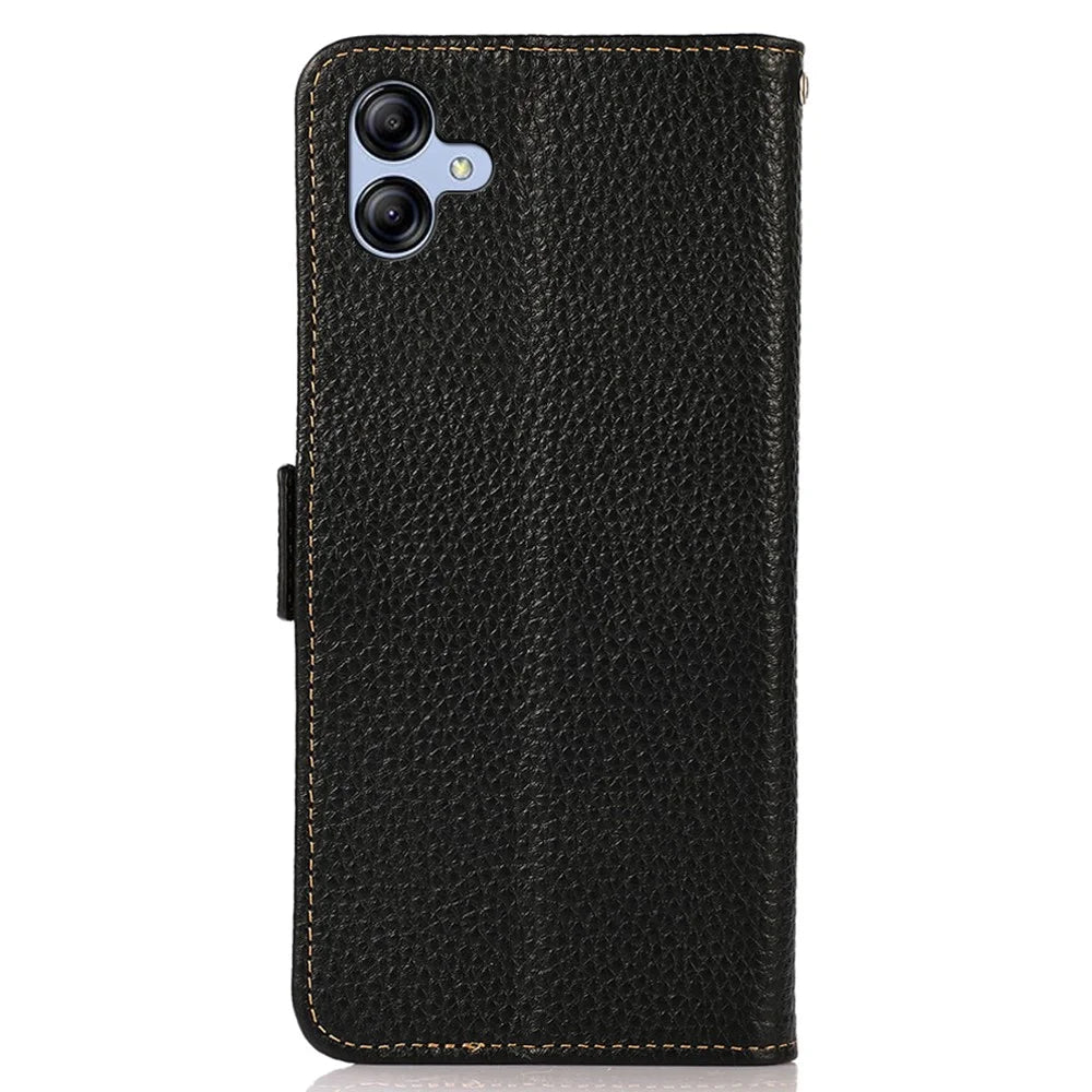 KHAZNEH for Samsung Galaxy A08 5G / A08 4G / A07 5G / A07 4G / A06 5G / A06 4G Phone Case Genuine Cow Leather Cover RFID Blocking - Black - 7