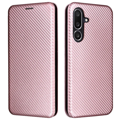 For Samsung Galaxy M56 5G Case Carbon Fiber Texture Drop-Proof PU Leather Phone Cover - Rose Gold - 1