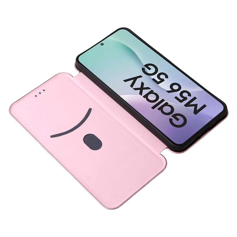 For Samsung Galaxy M56 5G Case Carbon Fiber Texture Drop-Proof PU Leather Phone Cover - Rose Gold - 2