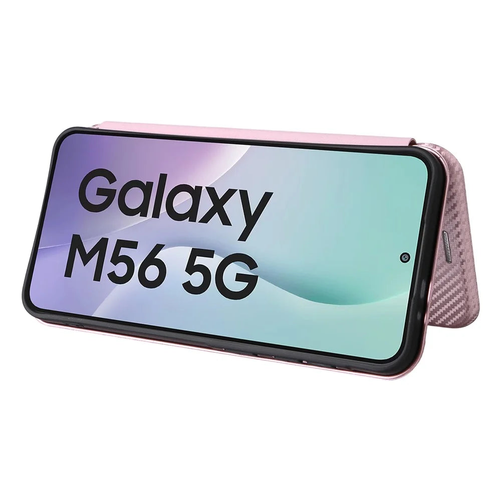 For Samsung Galaxy M56 5G Case Carbon Fiber Texture Drop-Proof PU Leather Phone Cover - Rose Gold - 3