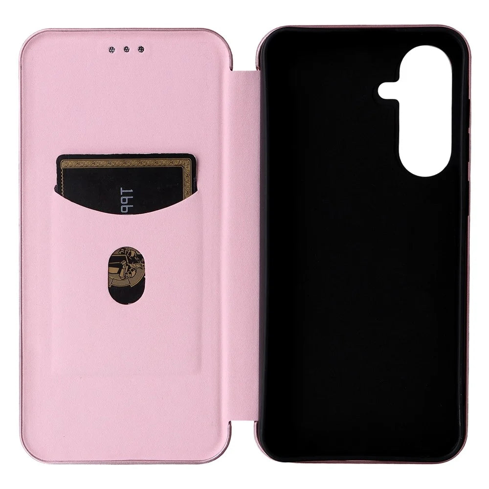 For Samsung Galaxy M56 5G Case Carbon Fiber Texture Drop-Proof PU Leather Phone Cover - Rose Gold - 4