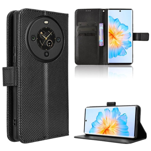 For FOSSiBOT S3 Pro 4G Leather Wallet Case with Strap Diamond Texture Phone Cover - Black - 1
