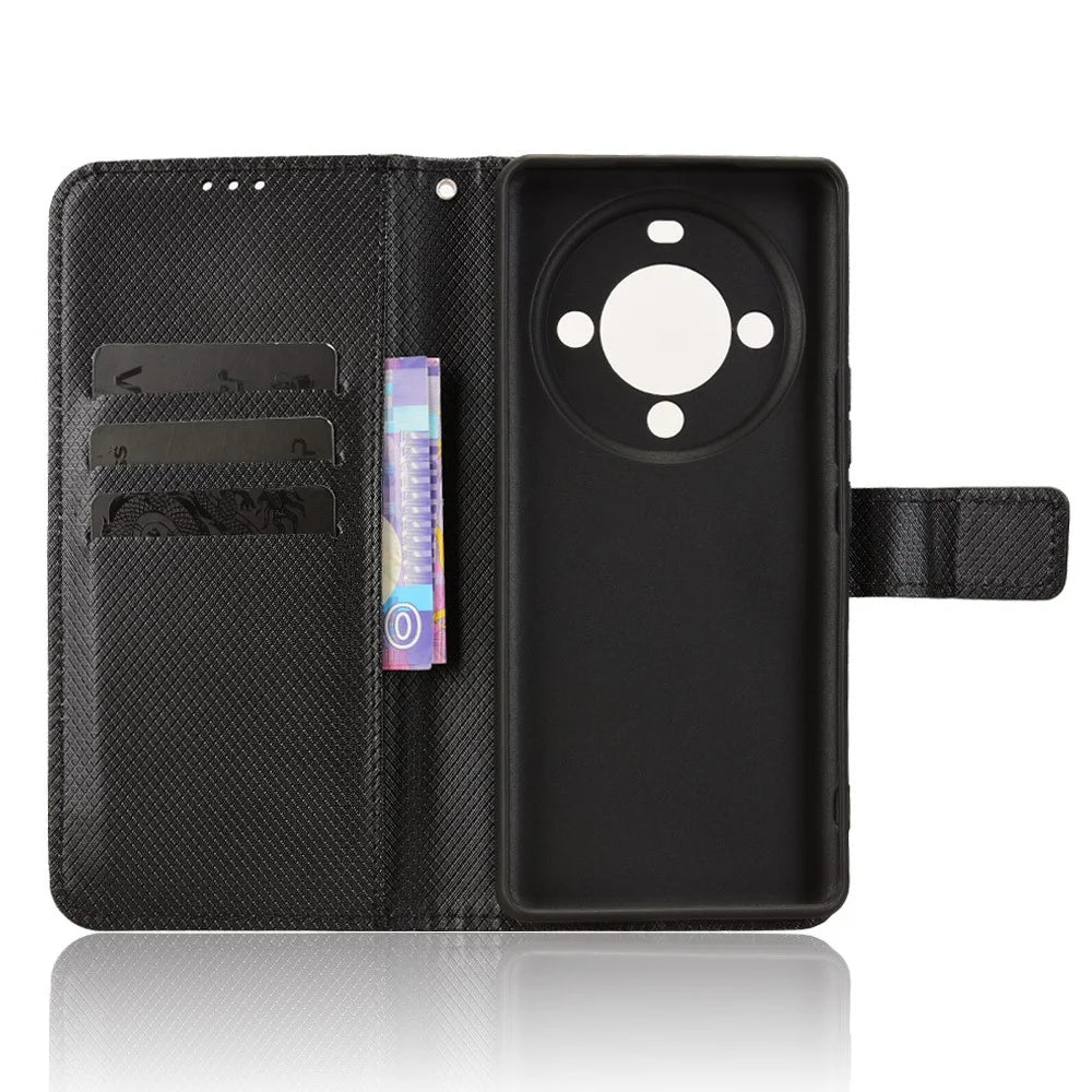 For FOSSiBOT S3 Pro 4G Leather Wallet Case with Strap Diamond Texture Phone Cover - Black - 5