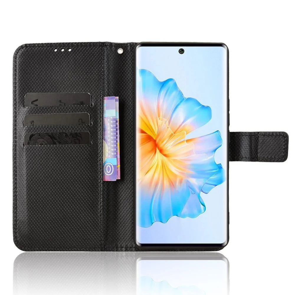 For FOSSiBOT S3 Pro 4G Leather Wallet Case with Strap Diamond Texture Phone Cover - Black - 6