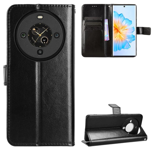 For FOSSiBOT S3 Pro 4G PU Leather Case with Strap Crazy Horse Texture Phone Wallet Cover - Black - 1