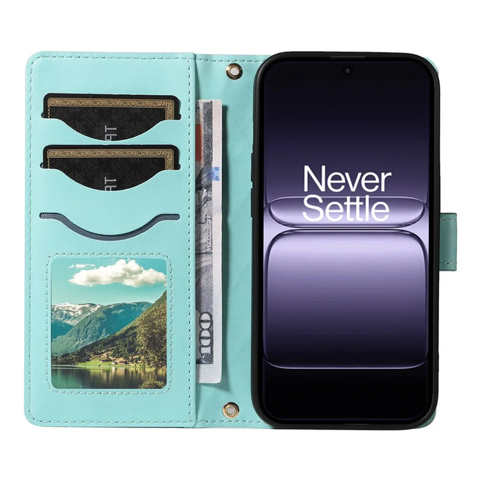 For OnePlus 13T 5G Wallet Case Rhombus Leather Phone Cover with Strap - Green - 2