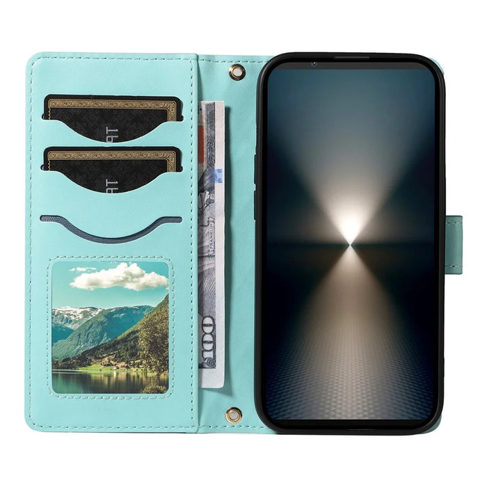 For Sony Xperia 1 VII Wallet Case Rhombus Leather Phone Cover with Strap - Green - 2