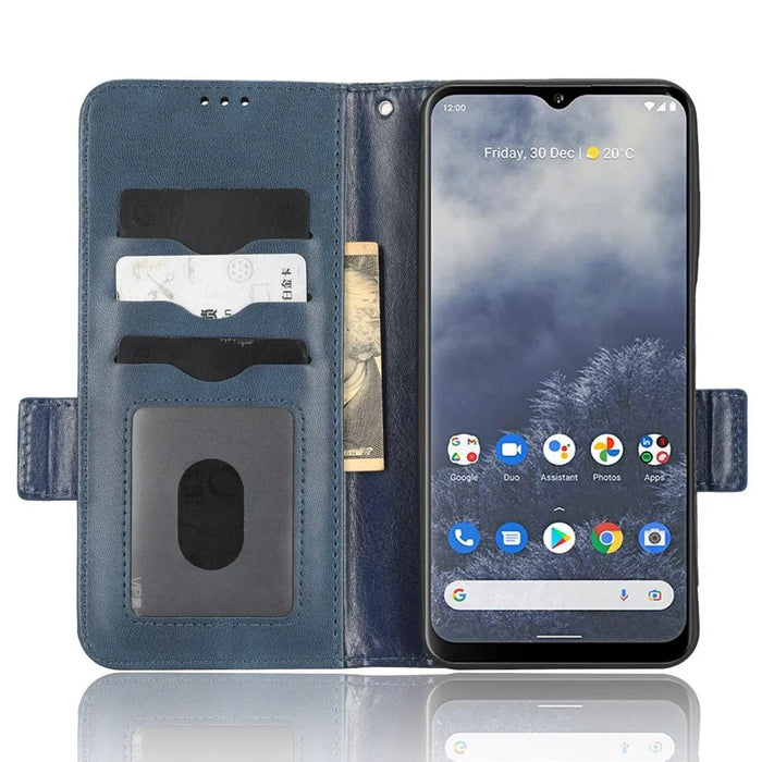 For Nokia G60 5G Imprinted Triangle Pattern PU Leather Stand Case Magnetic Closure Shockproof Phone Wallet Cover with Hand Strap - Blue - 2