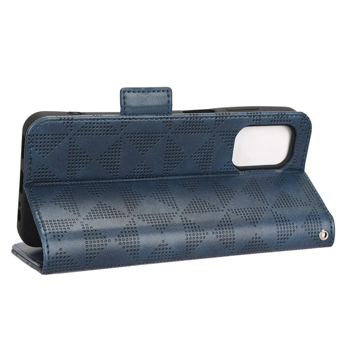 For Nokia G60 5G Imprinted Triangle Pattern PU Leather Stand Case Magnetic Closure Shockproof Phone Wallet Cover with Hand Strap - Blue - 3