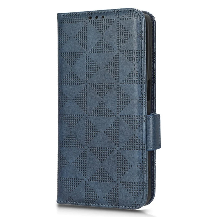 For Nokia G60 5G Imprinted Triangle Pattern PU Leather Stand Case Magnetic Closure Shockproof Phone Wallet Cover with Hand Strap - Blue - 7