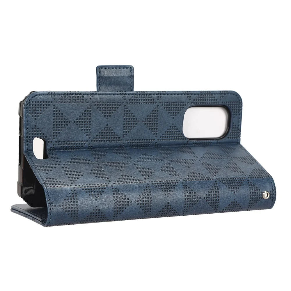 For Blackview BV7100 4G Imprinted Triangle Pattern PU Leather Stand Case Shockproof Folio Flip Phone Wallet Cover with Hand Strap - Blue - 3