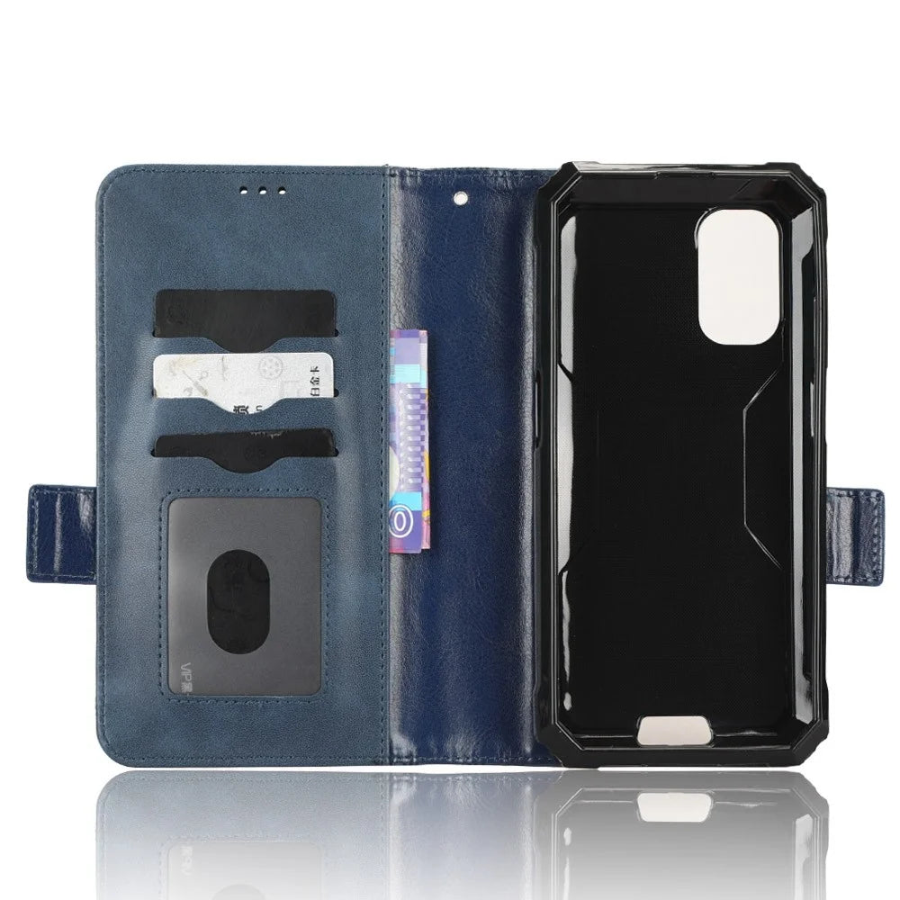 For Blackview BV7100 4G Imprinted Triangle Pattern PU Leather Stand Case Shockproof Folio Flip Phone Wallet Cover with Hand Strap - Blue - 5